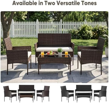 DUMOS 4-Piece Patio Furniture Set Outdoor Wicker Conversation, Brown