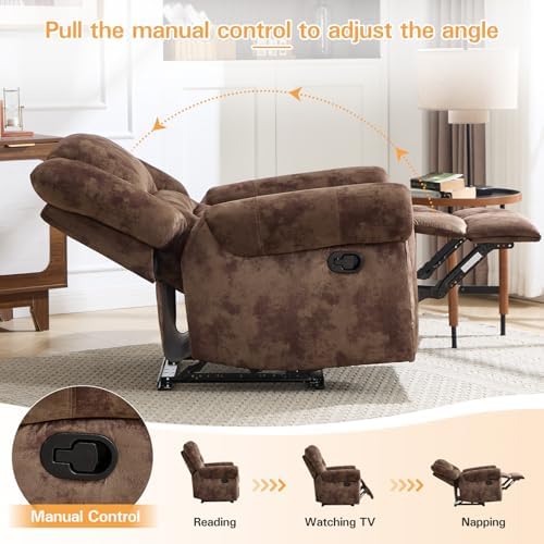 CANMOV Manual Recliner Chair Set of 2, Classic and Traditional Fabric Recliner Chair with Comfortable Arms and Back Single Sofa for Living Room, Chocolate Brown