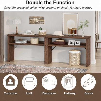 BON AUGURE 47 Inch Narrow Entryway Table, Fluted Console Table, Rustic Oak
