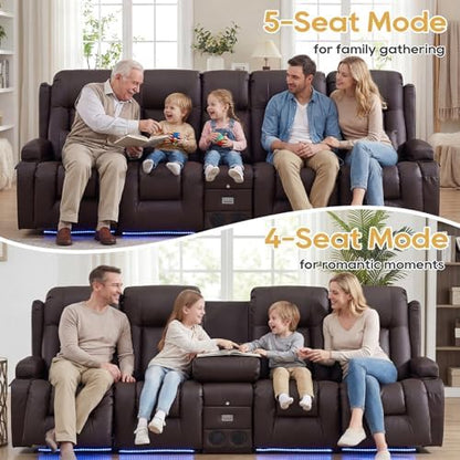 IPKIG Power Loveseat Recliner Sofa with Flip Back Console, 110.9" - 5 Seat