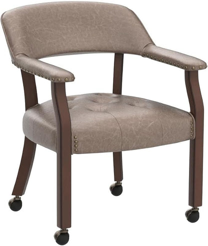 LEEMTORIG Set of 4 Dining Chairs with Casters and Arms, Rolling Dining Chairs with Wheels for Elderly, Ergonomic Wide Seat Wood Office Chair, 26" Dx25.2 W, Cherry Legs&Yellow Brown Fabric SY-1533-LT