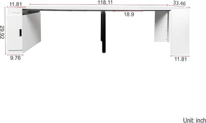 Extendable Dining Table with Storage, Transformer Extra Console Table for 1-12 People, Folding Space Saving Dining Room Table with Built-in Outlet for Homes, Apartments, Marble White
