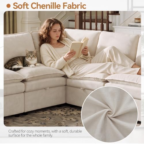 Modular Sectional Storage Sofa, 105" Cloud Deep Seat V-Shaped Couch, Beige