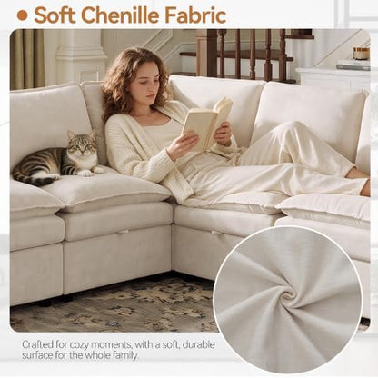 Modular Sectional Storage Sofa, 105" Cloud Deep Seat V-Shaped Couch, Beige