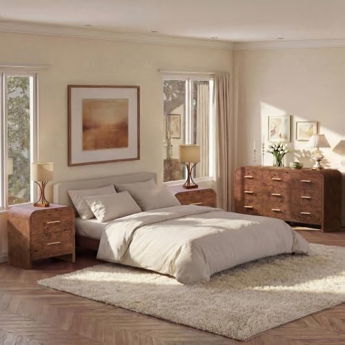 3-Piece Bedroom Set, Curved 9-Drawer Dresser&2-Drawer Nightstands