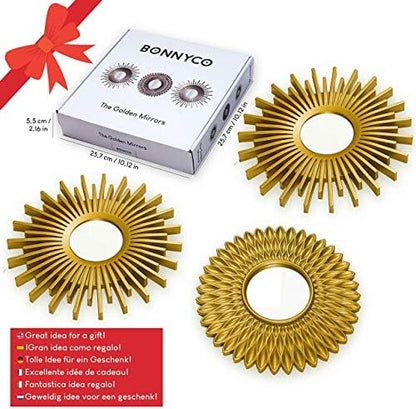 BONNYCO Gold Mirrors for Wall Pack of 3 Pieces Home & Bedroom Decorations