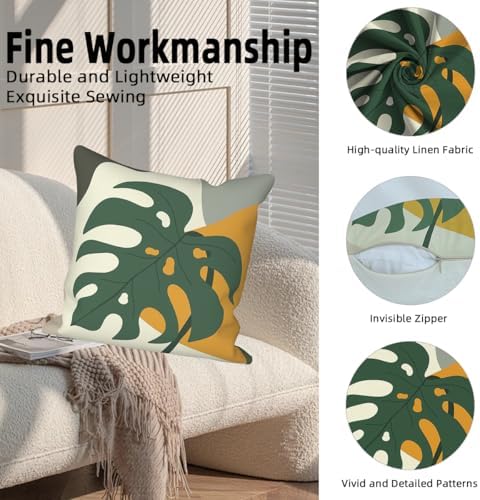 4 Pcs/Set Tropical Leaves Throw Pillow Covers Boho Summer Green Leaf Monstera Palm Leaf Abstract Botanical Farmhouse Linen Pillow Cases for Sofa Couch Home Outdoor Decor, 20"x20"