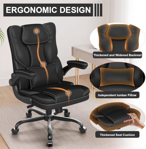 Executive Office Chair Flip Up Arms Lumbar Support Home Office Desk Chair