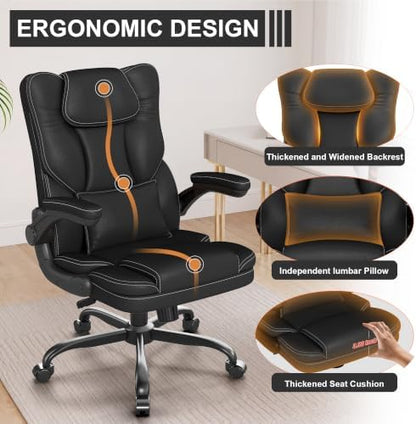 Executive Office Chair Flip Up Arms Lumbar Support Home Office Desk Chair