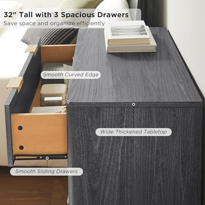 T4TREAM 32" Fluted 3 Drawer Dresser for Bedroom, Dark Alder