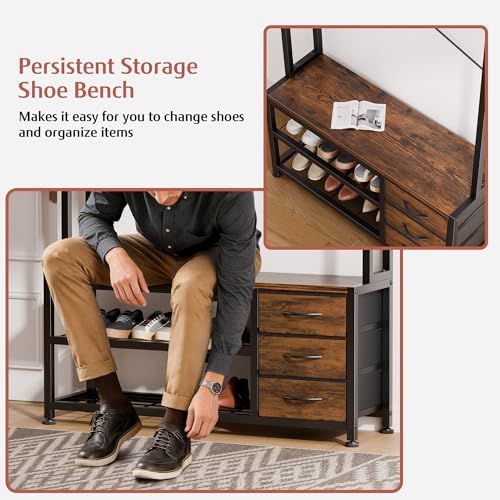 Hall Tree with Bench and Hooks, 39.4" Shoe and Coat Rack Entryway Organizer