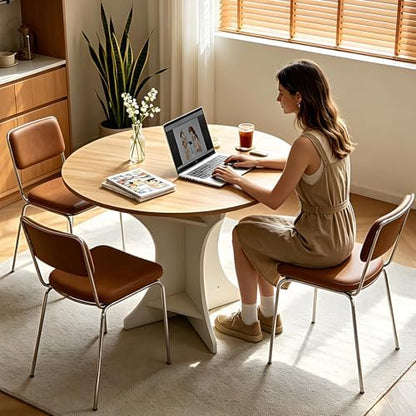 Lightdot 40" Round Dining Table Modern Circle Farmhouse Kitchen Table for 4 People Small Space Dining Room Table with Walnut Wood Top & Pedestal Base for Dining Room/Kitchen/Living Room