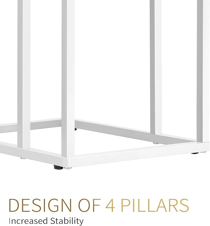 Possile C Shaped End Table Set of 2 for Sofa and Bed, Slide Under Couch Tables, Side Table With Faux Marble Top, Small Under Table Tray for Living Room, Bedroom, White