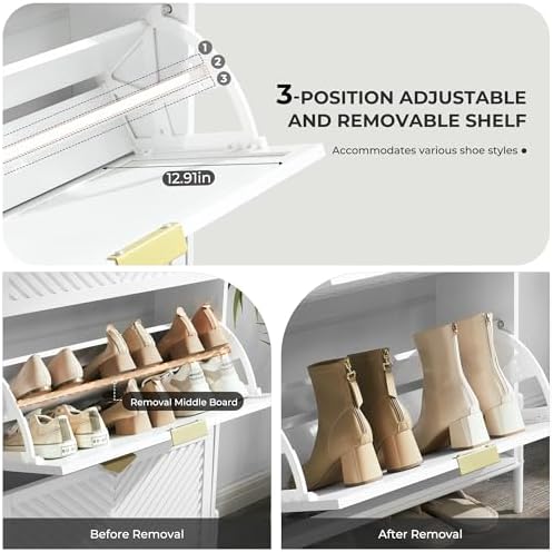 Shoe Cabinet with 2 Flip Drawers, Narrow Entryway Rack, White