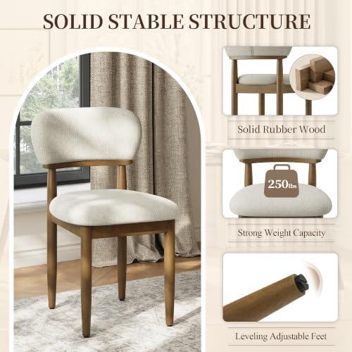 MALOL Upholstered Dining Chairs Set of 6, Walnut Dining Chairs, Beige