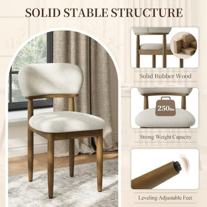 MALOL Dining Chairs Set of 2, Upholstered Walnut Kitchen Chairs,Beige