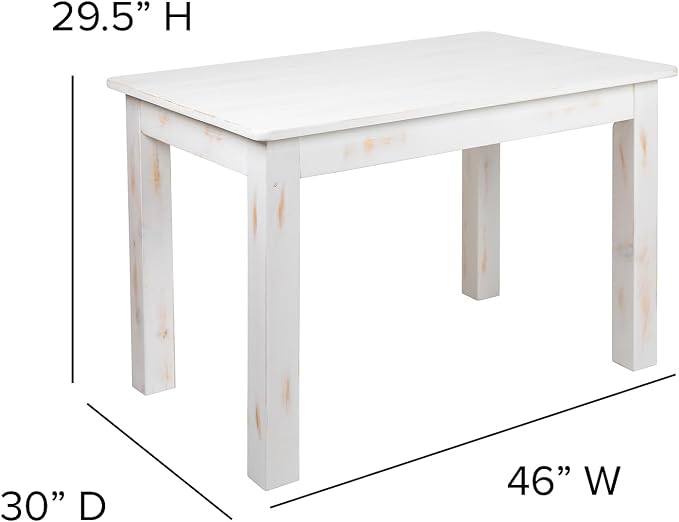 Flash Furniture HERCULES Series 46" x 30" Rectangular Antique Rustic White Solid Pine Farm Dining Table