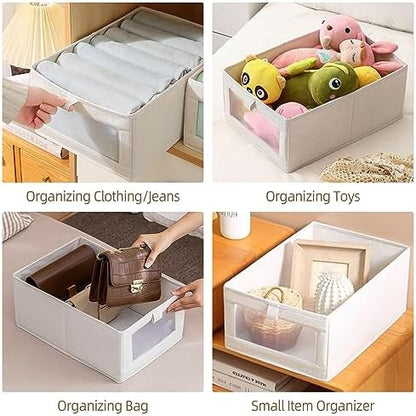 Linen Closet Organizers And Storage, 6 Pack Closet Storage Bins Linen Closet Baskets for Closet Organization Foldable Closet Organizer Bins with Clear Window For Organizing Clothing, Jeans, Shelves