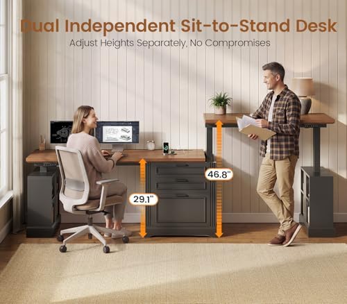 SEDETA 98.4'' Standing Two Person Desk with 3 Drawers, Storage Cabinet