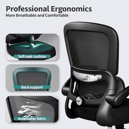 TRALT Office Chair - Ergonomic Desk Chair with Adjustable Lumbar Support, Mesh Computer Chair, Executive Chair for Home Office Comfortable Lumbar Support (1,Jet Black)