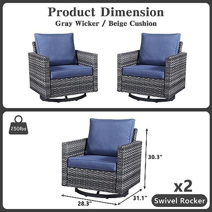 Belord Wicker Chairs Outdoor Bistro Set Oversize Patio Swivel Rocker, Rattan Outdoor Seating Set of 2 Swivel Glider Chairs Wicker Furniture for Porch Deck Backyard with Water-Resistant