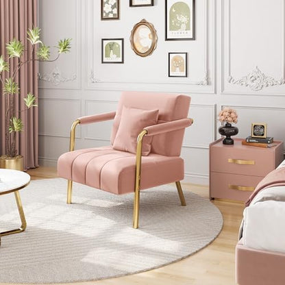 Yaheetech 30" Velvet Sofa Chair Accent Sofa with Gold Metal Leg, Pink