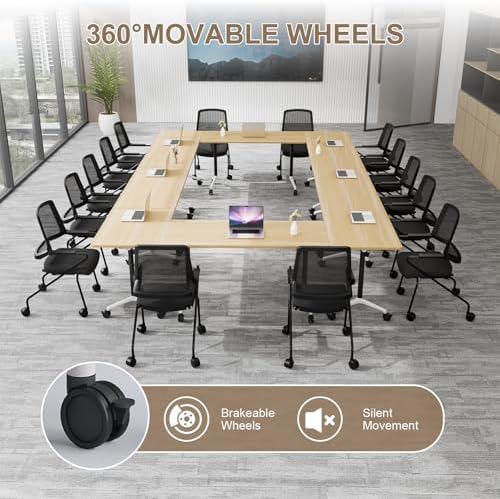 Folding Conference Table Modern Large Mobile Meeting Table Rolling Conference Room Tables with Wheels Seminar Tables for Office Training Classroom (10, Original Wood, 47.2" D X 23.6" W X 29.5" H)