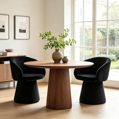 Swivel Barrel Dining Chairs Set of 2 with Back and Arm, Black
