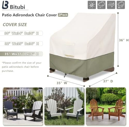 Bitubi Waterproof 2 Pack Patio Adirondack Chair Cover for Outdoor Chair Size Up to 35W x 37D x 36H inch,Outdoor Lawn Patio Furniture Covers (Beige)