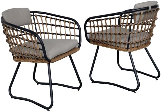 7-Piece Outdoor Wicker Dining Set with Wood-Plastic Composite Table Weather-Resistant Patio Furniture for 6 Person Scandinavian Design for Deck Garden Family Gatherings
