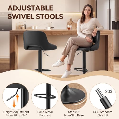 Bar Stools Set of 3, Swivel Counter Stools 26”- 34”Adjustable Height