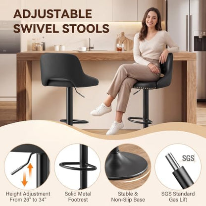 Bar Stools Set of 3, Swivel Counter Stools 26”- 34”Adjustable Height