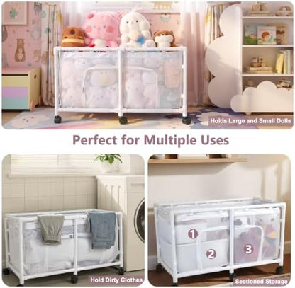 Toy Box for Girls Boys with See-Through Mesh & 360° Rotating Wheels