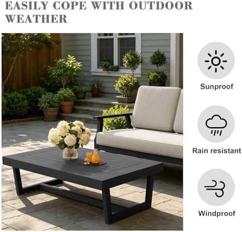 Pia Ricoo Outdoor Premium Teak Wood Loveseat with Armrests & Table, All‑Weather Outdoor Furniture for Backyard, Deck, Lawn, Light Camel/Dark