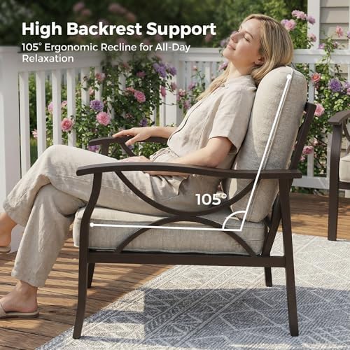 RoyalCraft Outdoor Patio Furniture Set, 7 Seats Outdoor Patio Set with 4" Thick Cushion, All-Weather Metal Patio Sofa with Coffee Table, Outdoor Sectional Furniture for Porch Backyard, Khaki&Beige