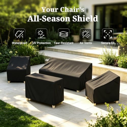 MR. COVER Patio Chair Covers Waterproof, Outdoor Furniture Covers for Rocking Chair, Heavy Duty Anti UV Chair Cover, Fits up to 32"W x 42"D x 35"H, Air Vent and Handles Included,Black, 2 Pack