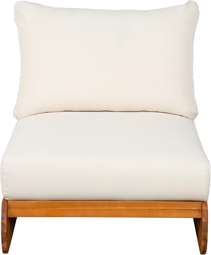 Merax Outdoor All-Weather Acacia Wood Single Sofa with Cushion, Patio Lounge Chair for Porch, Lawn, Backyard, Balcony, Beige +Teak