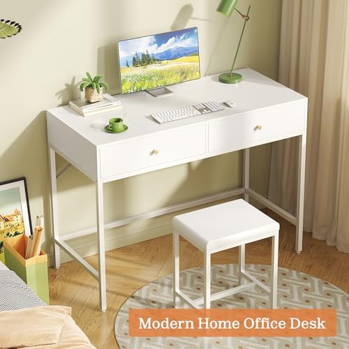 SUPERJARE 35.4" White Desk with 2 Drawers, Modern Makeup Vanity