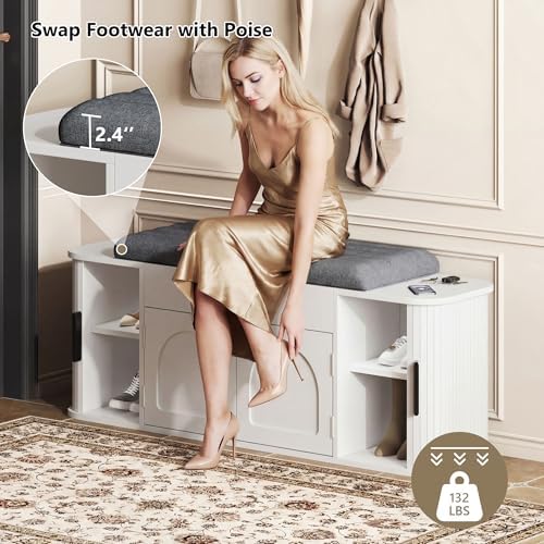 Entryway Shoe Storage Bench with Cushion, Lift Top Storage Cabinet
