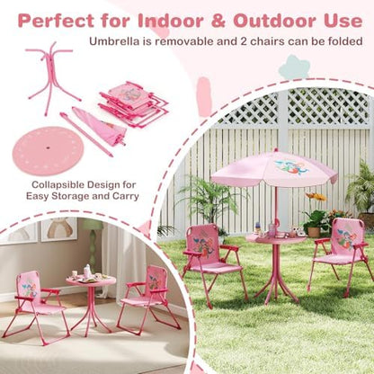 Kids Picnic Table, Kids Outdoor Table with 2 Folding Chairs