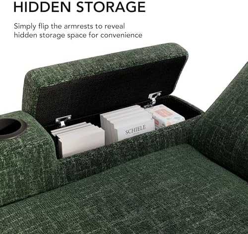 Sunny Heart 82" L-Shaped Sleeper Sofa with Pull Out Bed, Sectional Couch with Reclining Backrest, Reversible Storage Chaise, Armrest Storage, Cup Holders, and Side Pockets, Tool-Free Assembly, Green