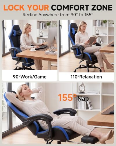 GTPLAYER Gaming Chair for Adults, Computer Chair with Footrest,Black & Blue