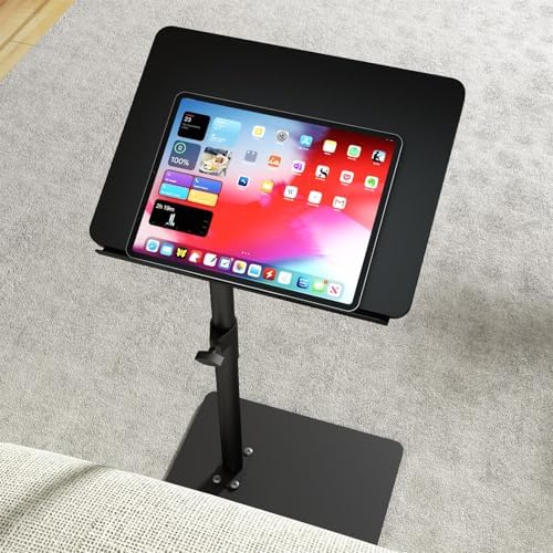 Sofa Armrest Tray Table for Couch - 360° Swivel Height Adjustable End for Small Spaces, Snack Side Table for Bed or Chair with Phone & Tablet Slot (Black,Angle Adjustable)