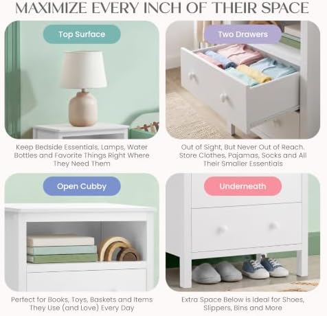 Delta Children Dreamer Kids Nightstand with Interchangeable Knobs, White