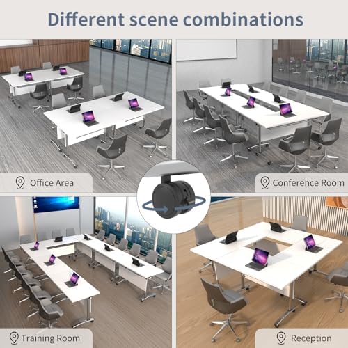 Folding Conference Room Tables, Modular Seminar Conference Table Modern Flip Top Training Meeting Tables, Conference Room Table with Wheels for Home Office Classr, 2 Pack 47.2inch