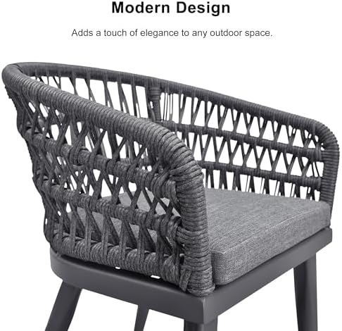 PURPLE LEAF Outdoor Table and Chairs for 6 Rattan Aluminum Long Table Grey