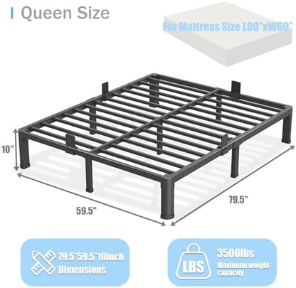Yitong Angel 10 inch Queen Bed Frame with Round Corner Legs Mattress Slide Stopper,Low Profile Heavy Duty Metal Platform,Steel Slats Support,No Box Spring Needed,Easy Assembly,Noise Free