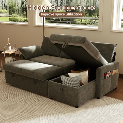Sofa Bed, 80'' L-Shaped Chenille Sleeper Sofa, Dark Gray