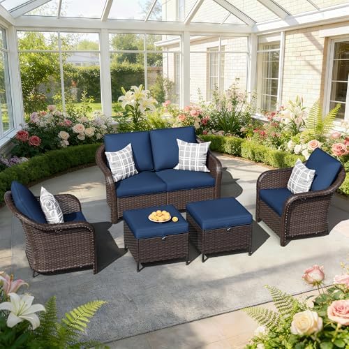5 Piece Patio Furniture Set, Wicker Outdoor Conversation Set