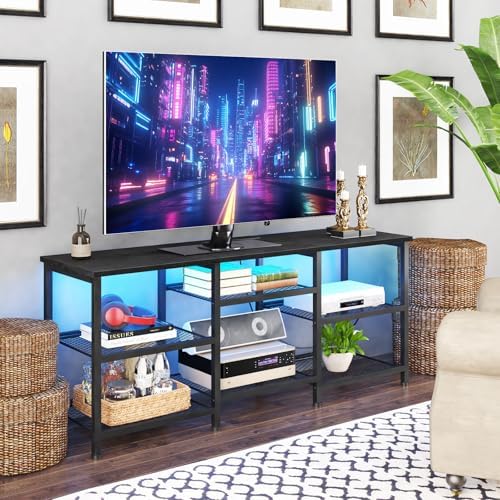 YGEOMER Entertainment Center for TVs Up to 50in with LED Lights, Black